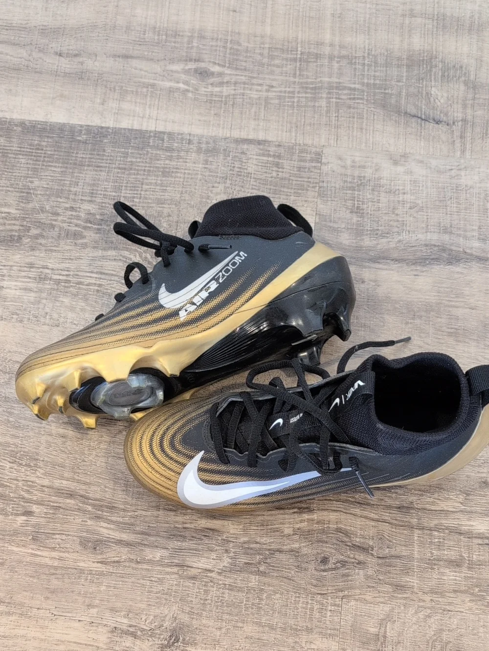 Nike Black and Gold Alpha Zoom Vapor Football Cleats